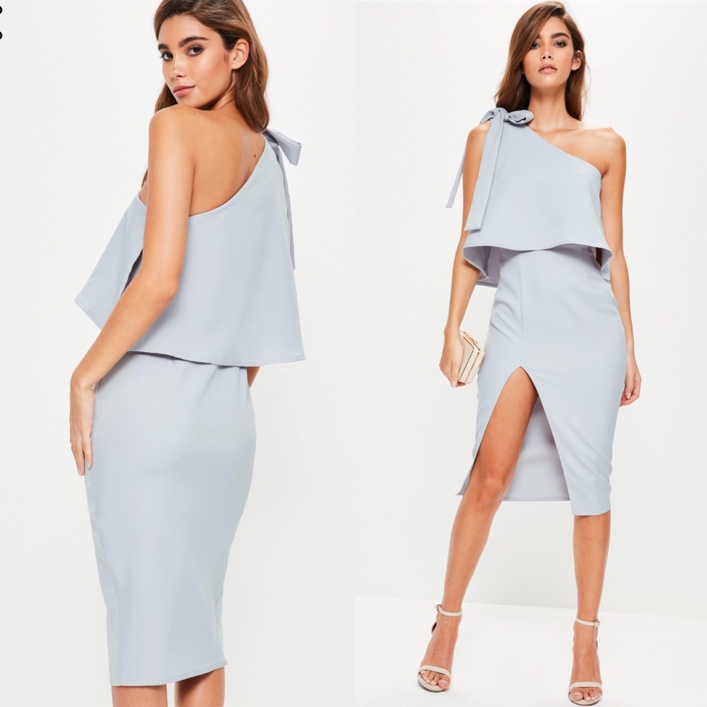 Missguided one shoulder bow sleeve midi dress
